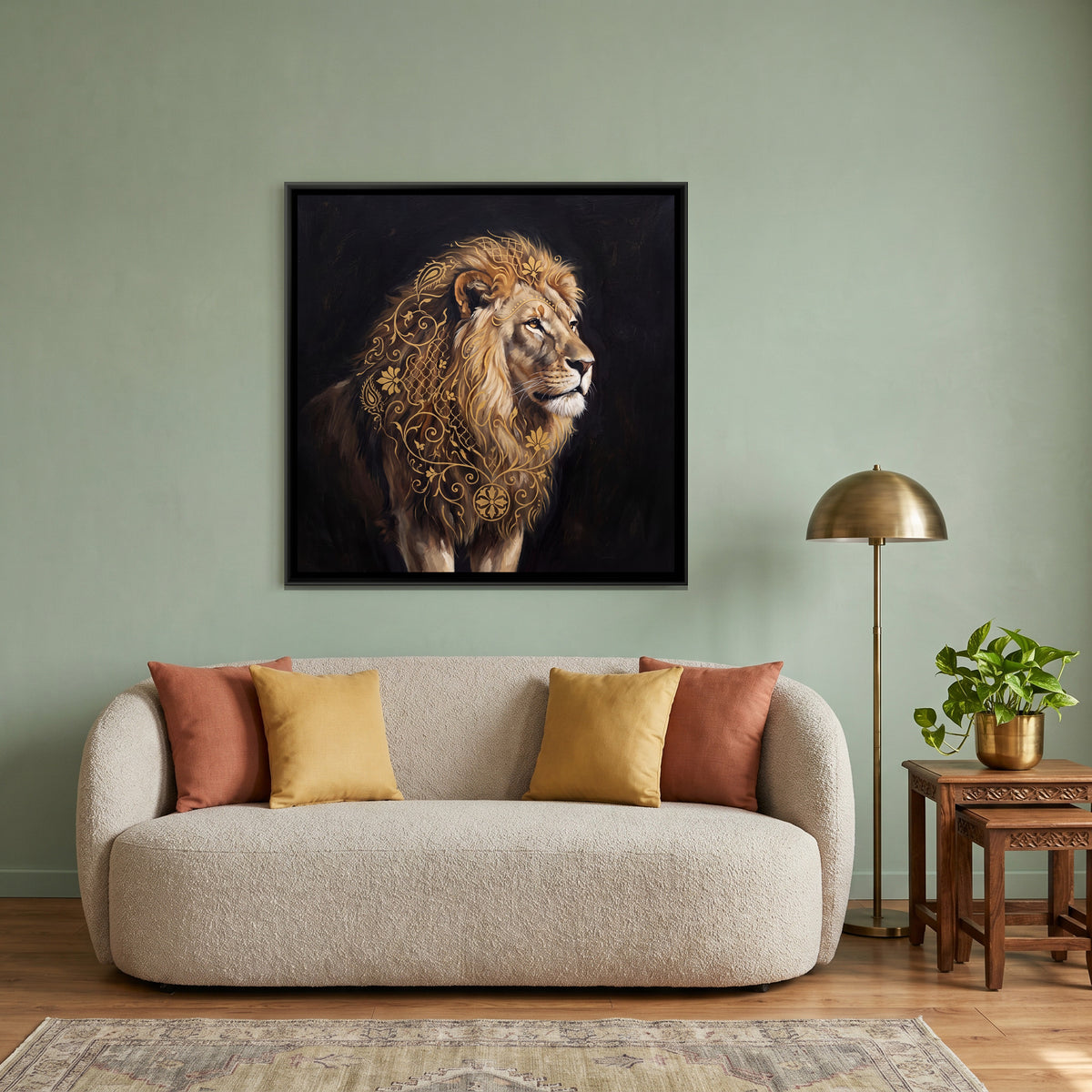 Lion — canvas art shown in a second room setting