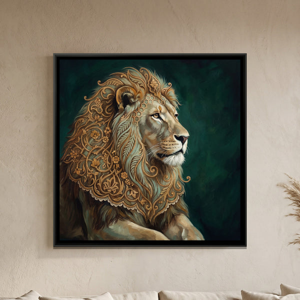 Lion — framed canvas art hung on a wall