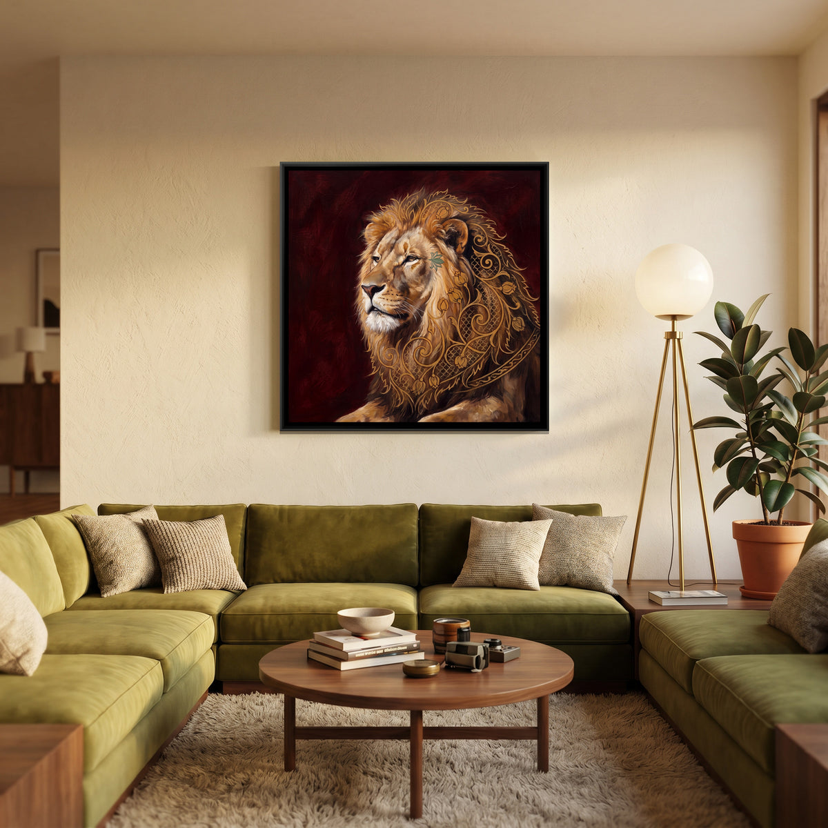 Lion — canvas art shown in a second room setting