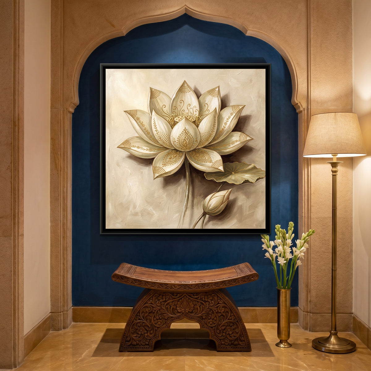 Lotus Flower — canvas art shown in a second room setting