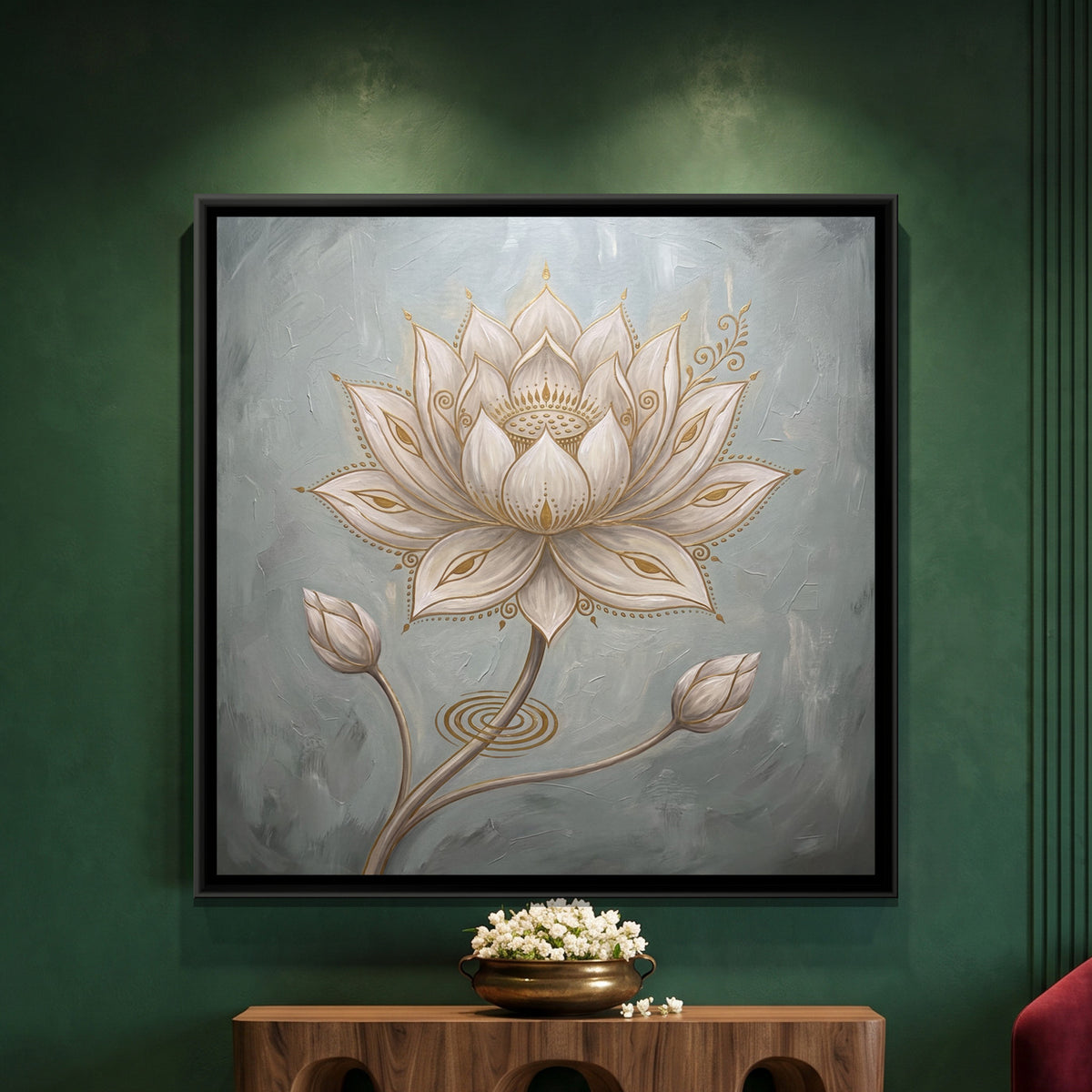 Lotus Flower — framed canvas art hung on a wall