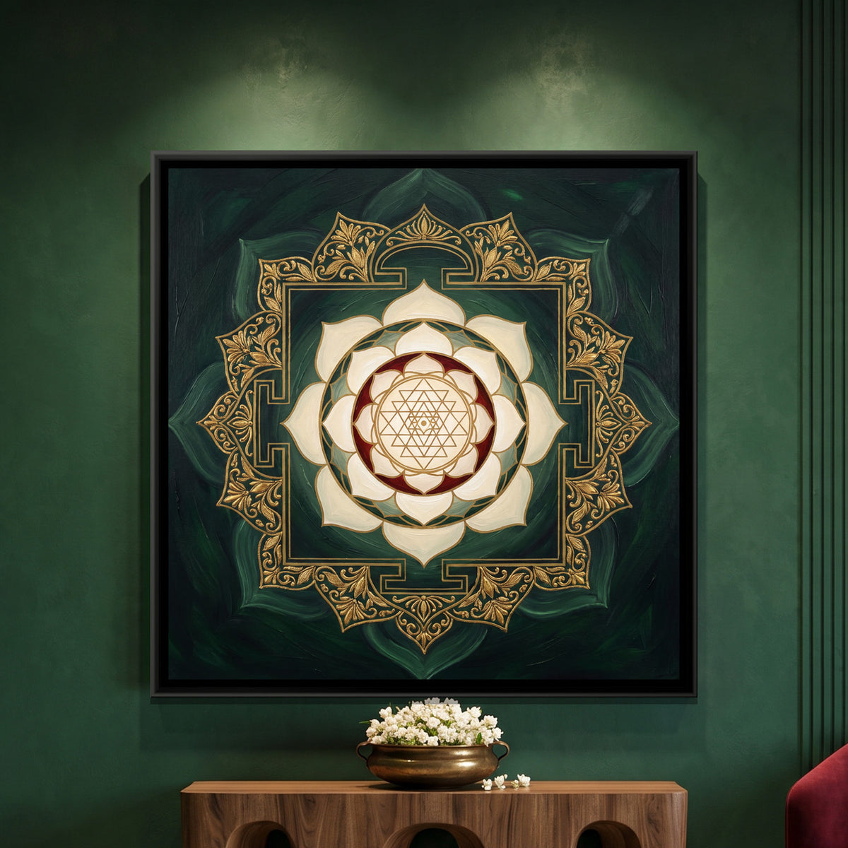 Lotus Mandala — framed canvas art hung on a wall