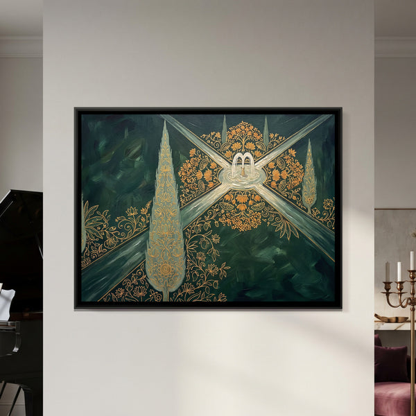Mughal Charbagh Garden — framed canvas art hung on a wall