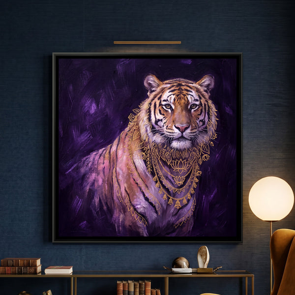 Tiger Portrait — framed canvas art hung on a wall