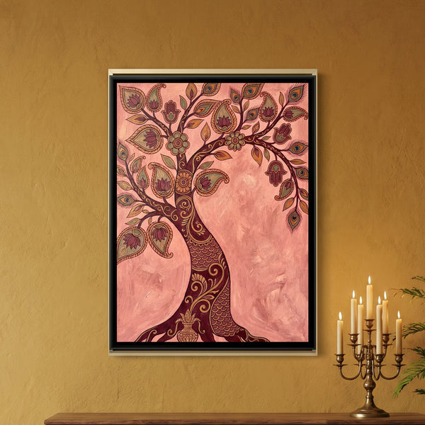 Kalamkari Tree of Life — framed canvas art hung on a wall