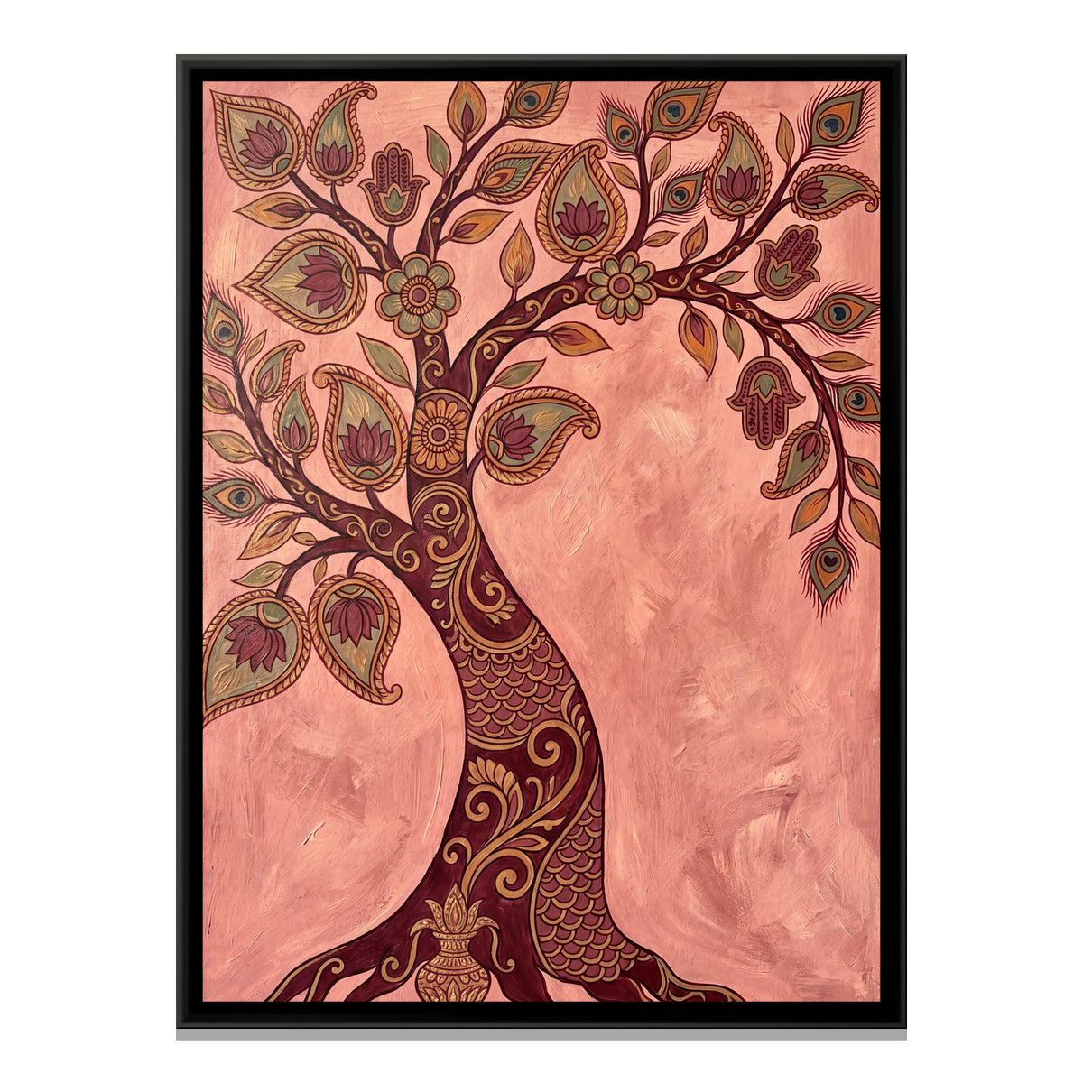 Kalamkari Tree of Life — framed canvas print, front view