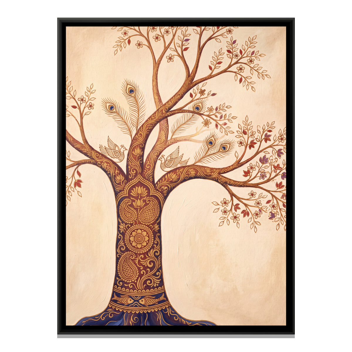 Kalamkari Tree of Life — framed canvas print, front view