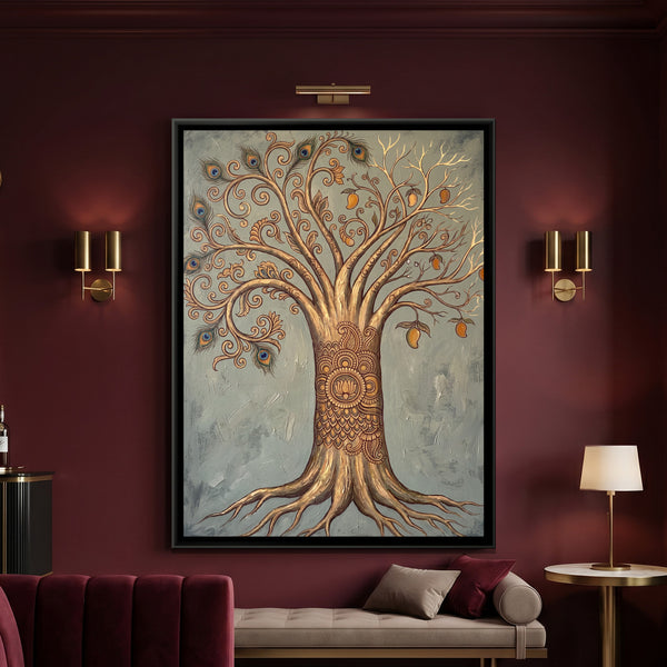 Kalamkari Tree of Life — framed canvas art hung on a wall
