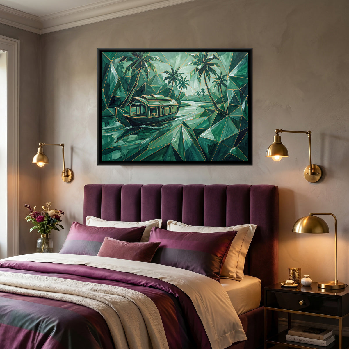 Kerala Backwaters — canvas art shown in a styled room