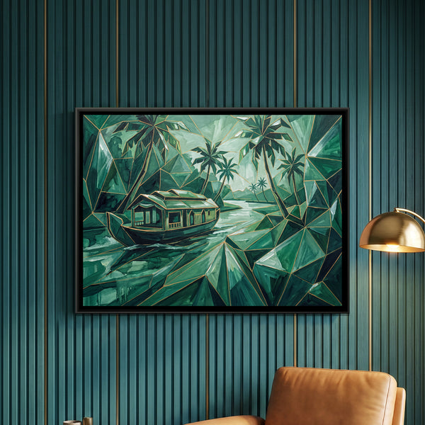 Kerala Backwaters — framed canvas art hung on a wall