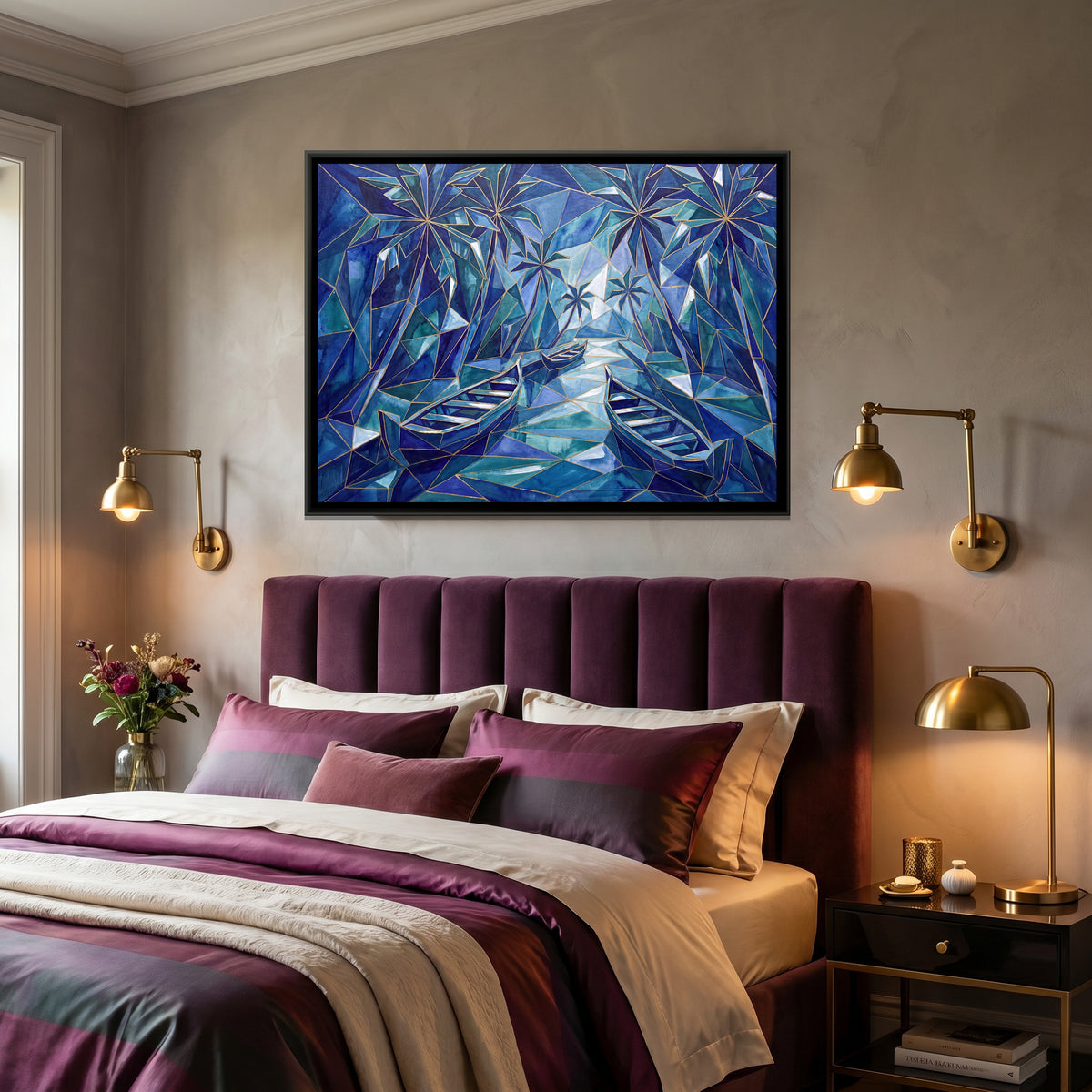 Kerala Backwaters — canvas art shown in a styled room