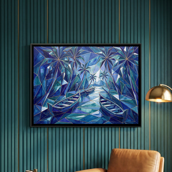 Kerala Backwaters — framed canvas art hung on a wall