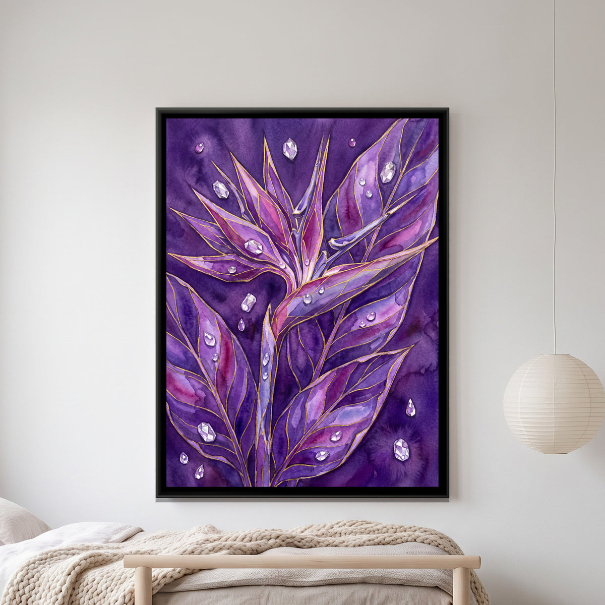 Bird of Paradise Flower — framed canvas art hung on a wall