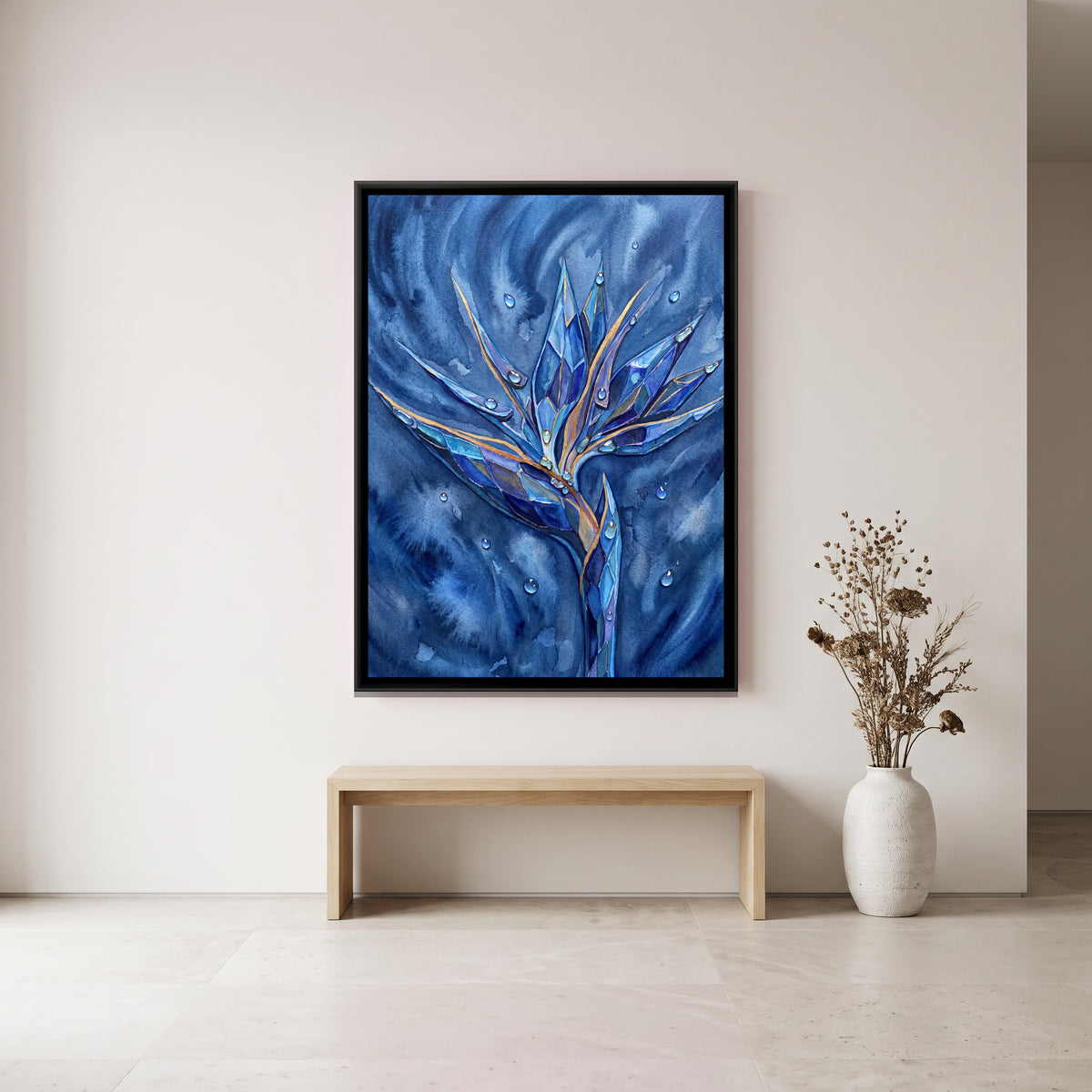 Bird of Paradise Flower — canvas art shown in a styled room