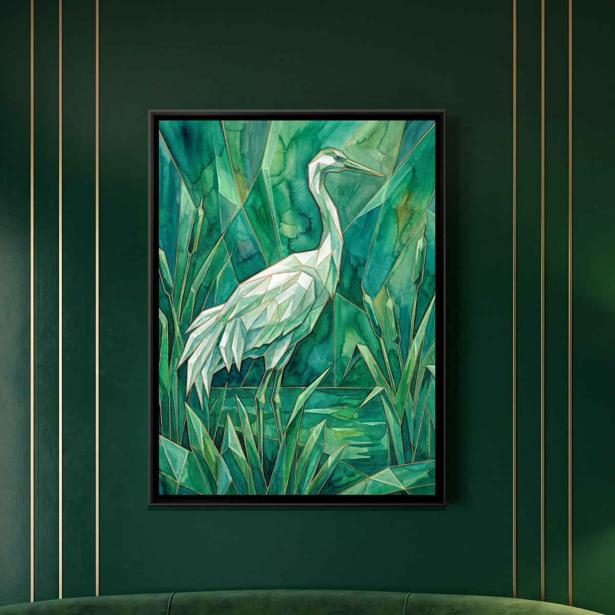 Crane — framed canvas art hung on a wall