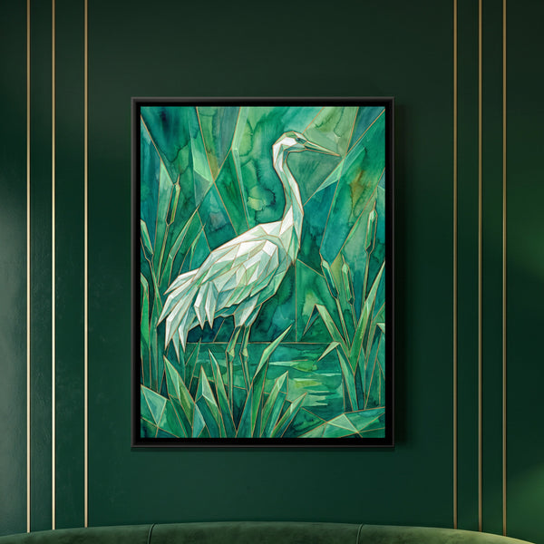 Crane — framed canvas art hung on a wall