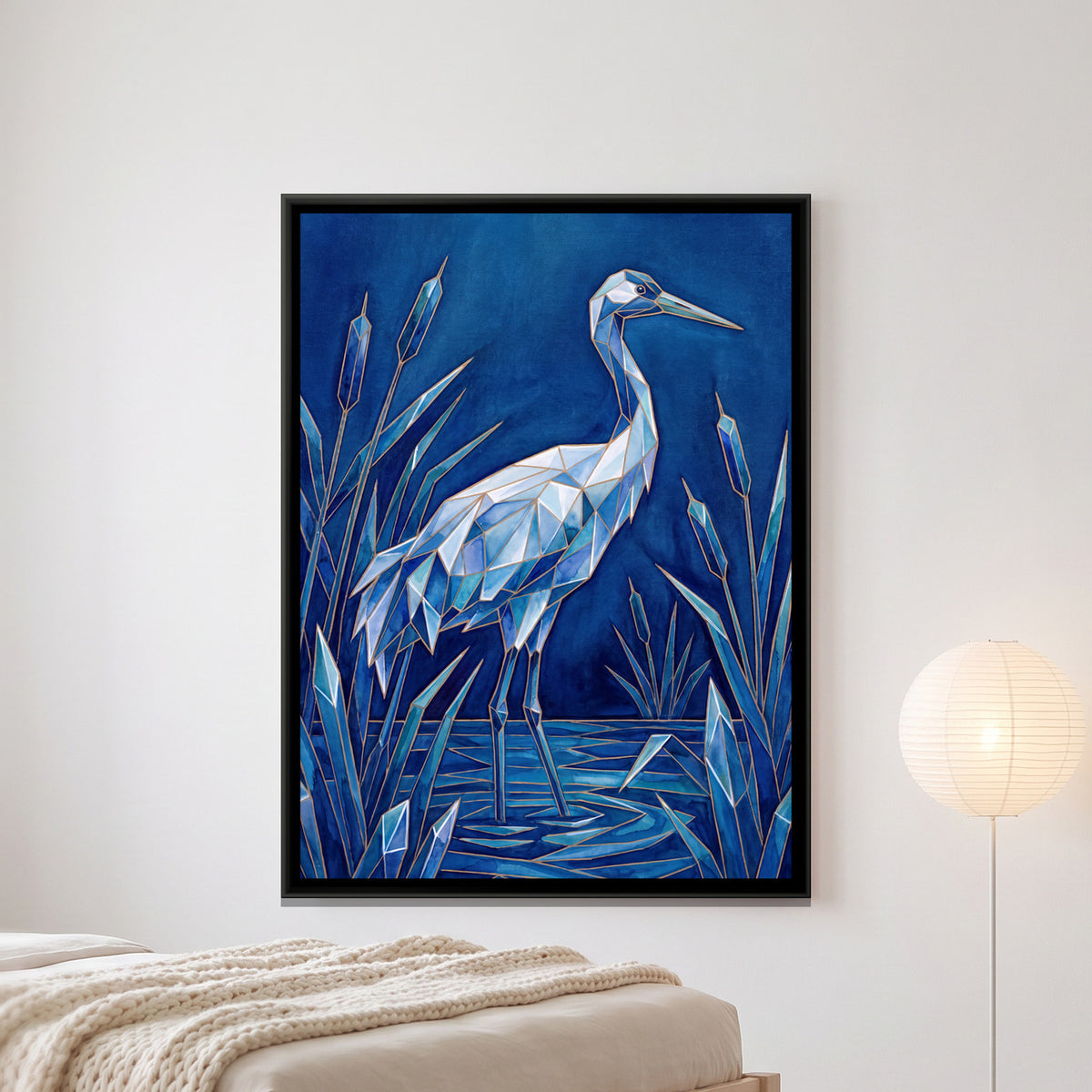 Crane — framed canvas art hung on a wall