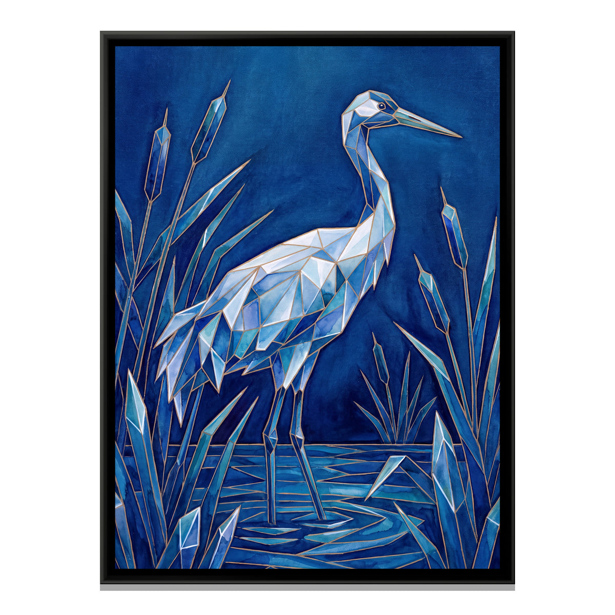 Crane — framed canvas print, front view