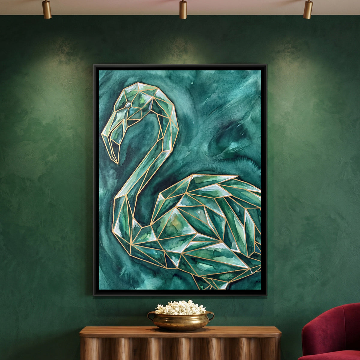 Flamingo — framed canvas art hung on a wall