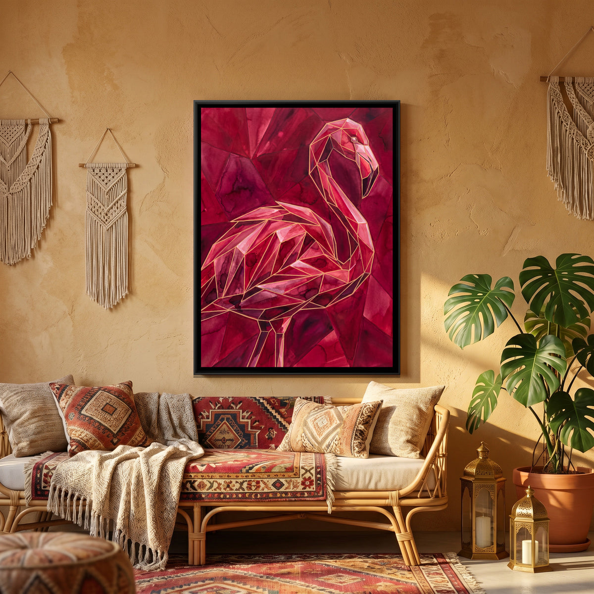 Flamingo — canvas art shown in a styled room