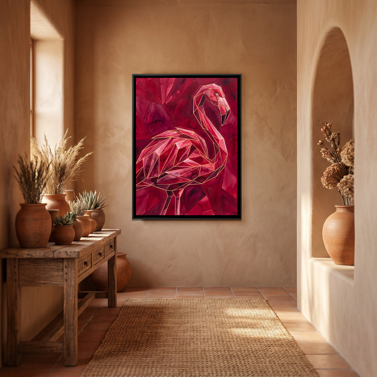 Flamingo — canvas art shown in a second room setting