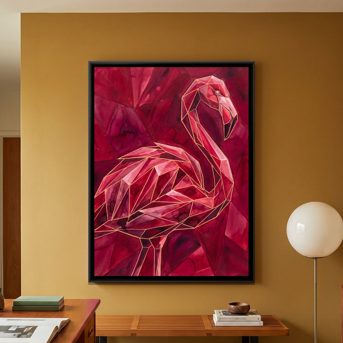 Flamingo — framed canvas art hung on a wall