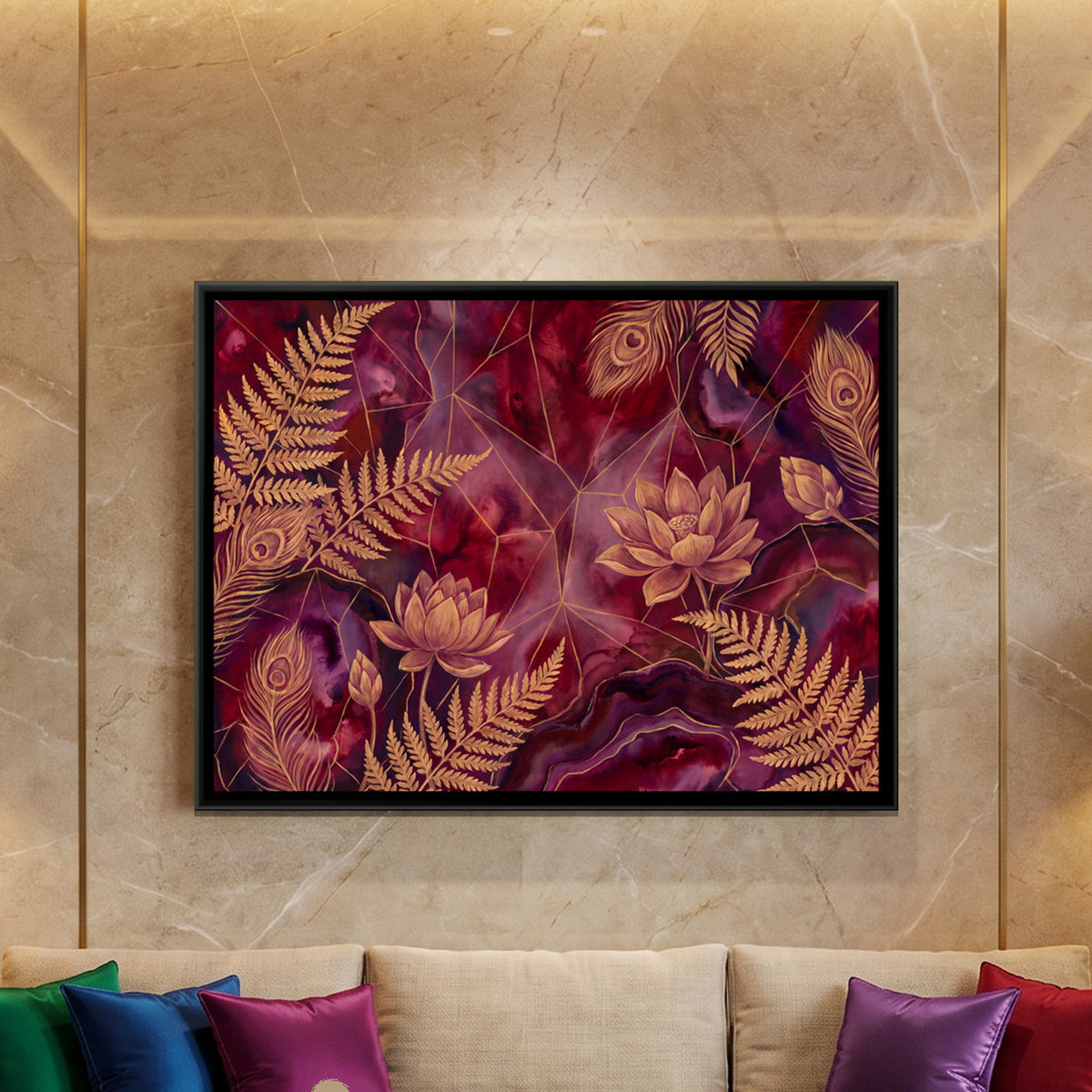 Ferns and Flowers — framed canvas art hung on a wall