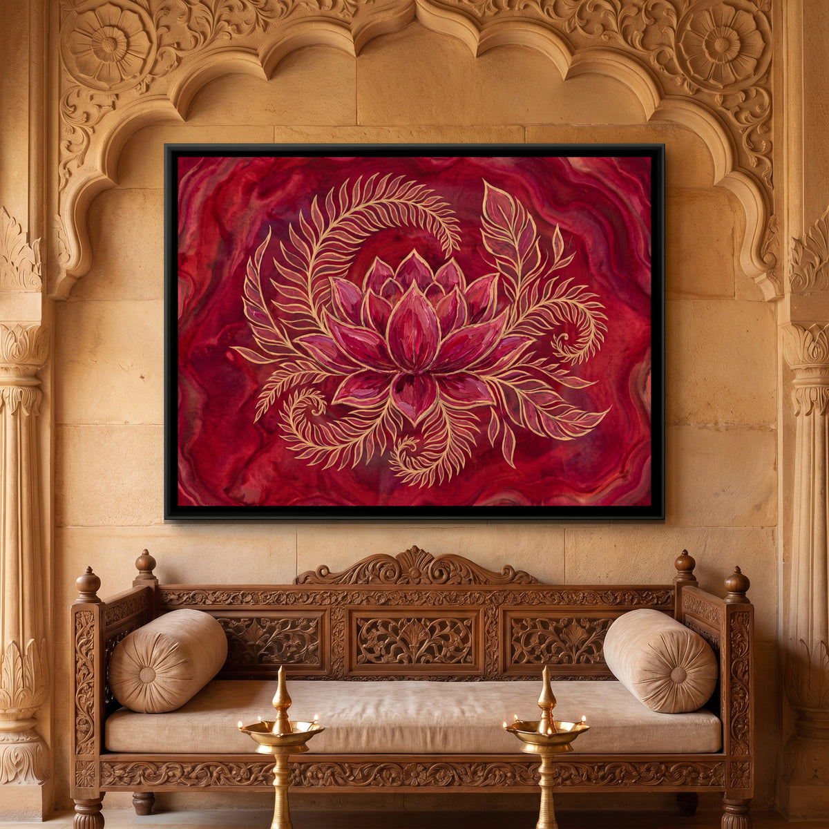 Lotus — canvas art shown in a second room setting