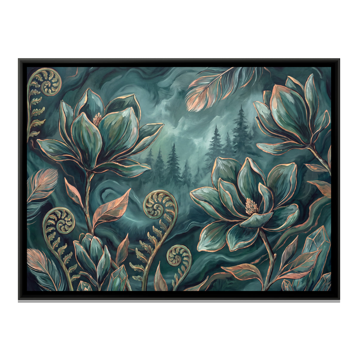 Magnolia and Ferns — framed canvas print, front view