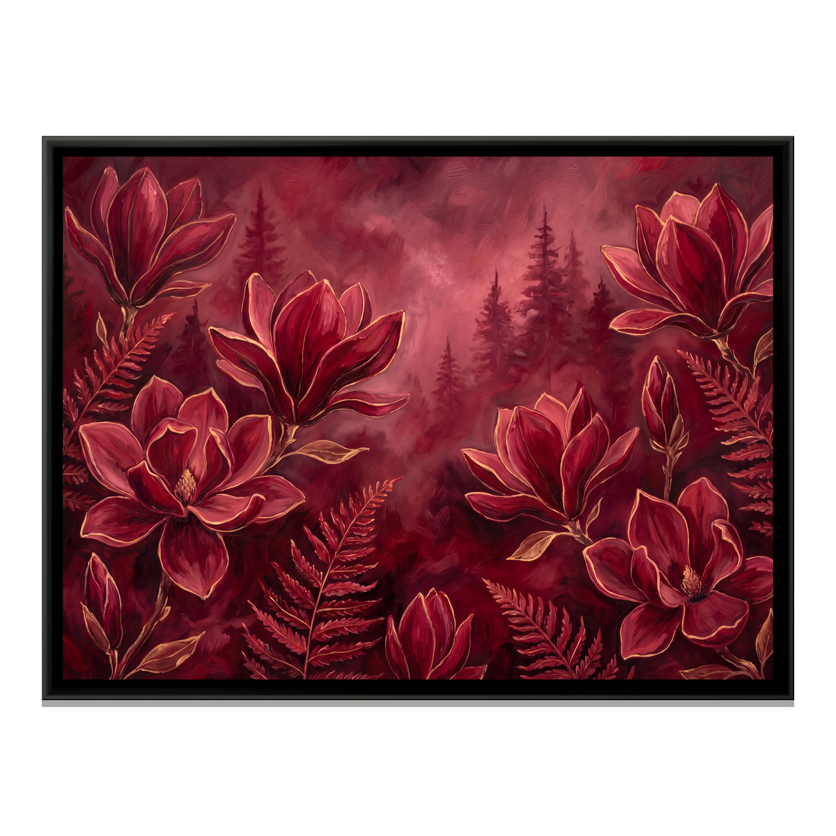 Magnolia and Ferns — framed canvas print, front view