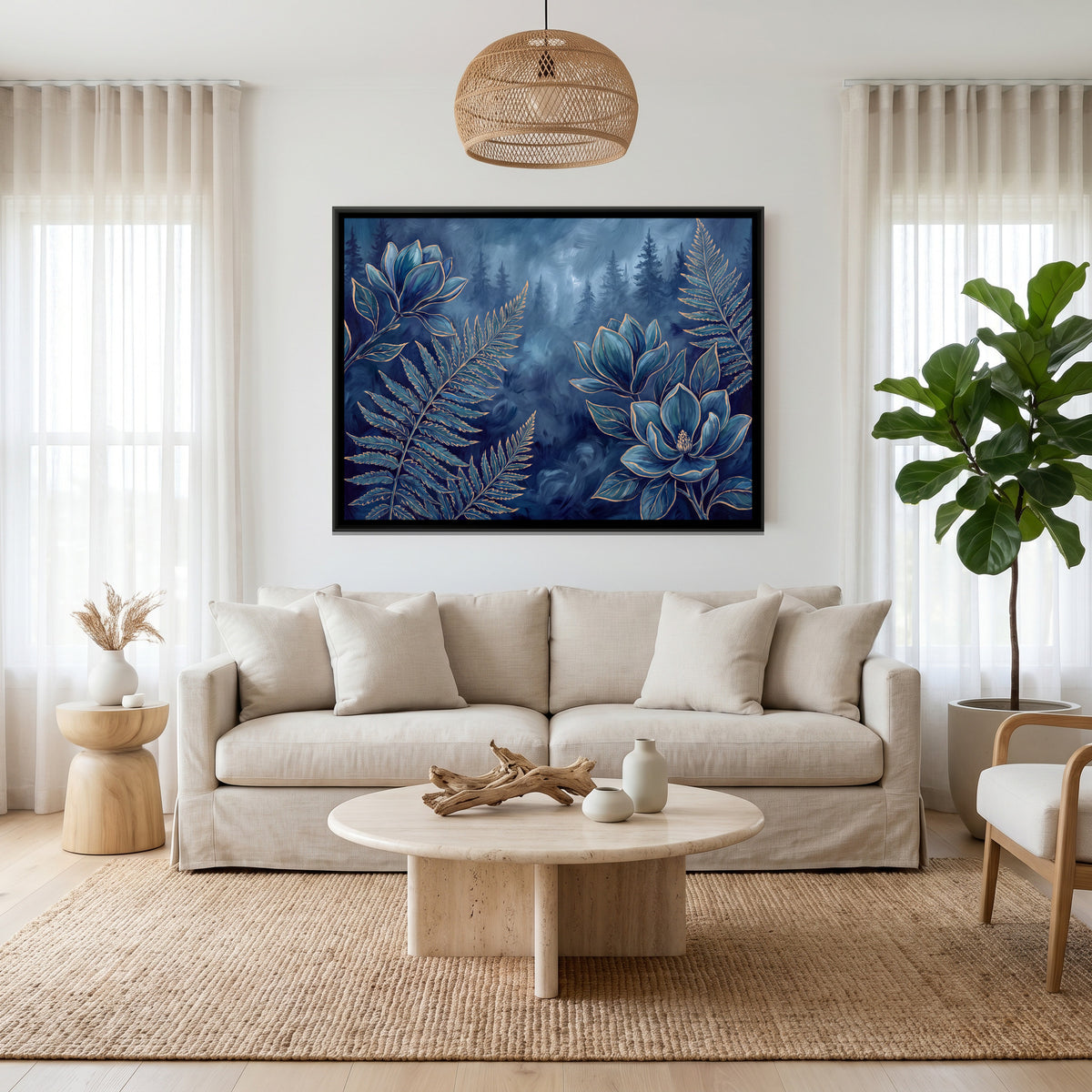 Magnolia and Ferns — canvas art shown in a second room setting