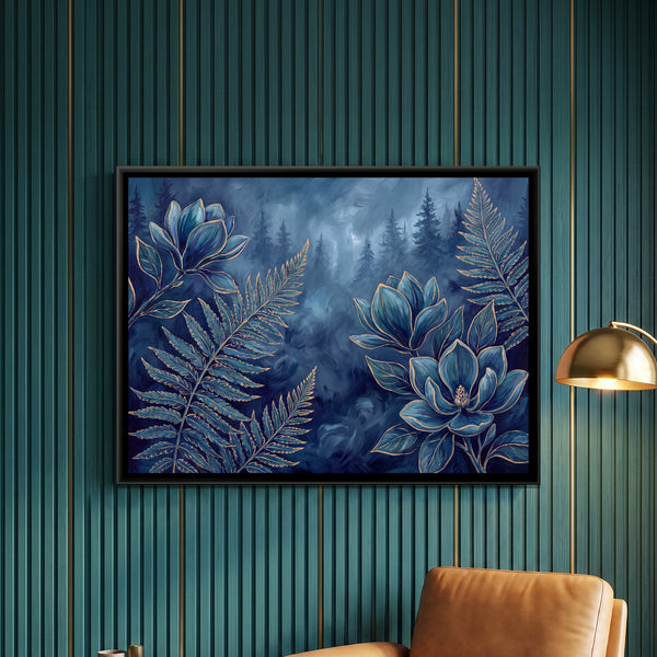 Magnolia and Ferns — framed canvas art hung on a wall