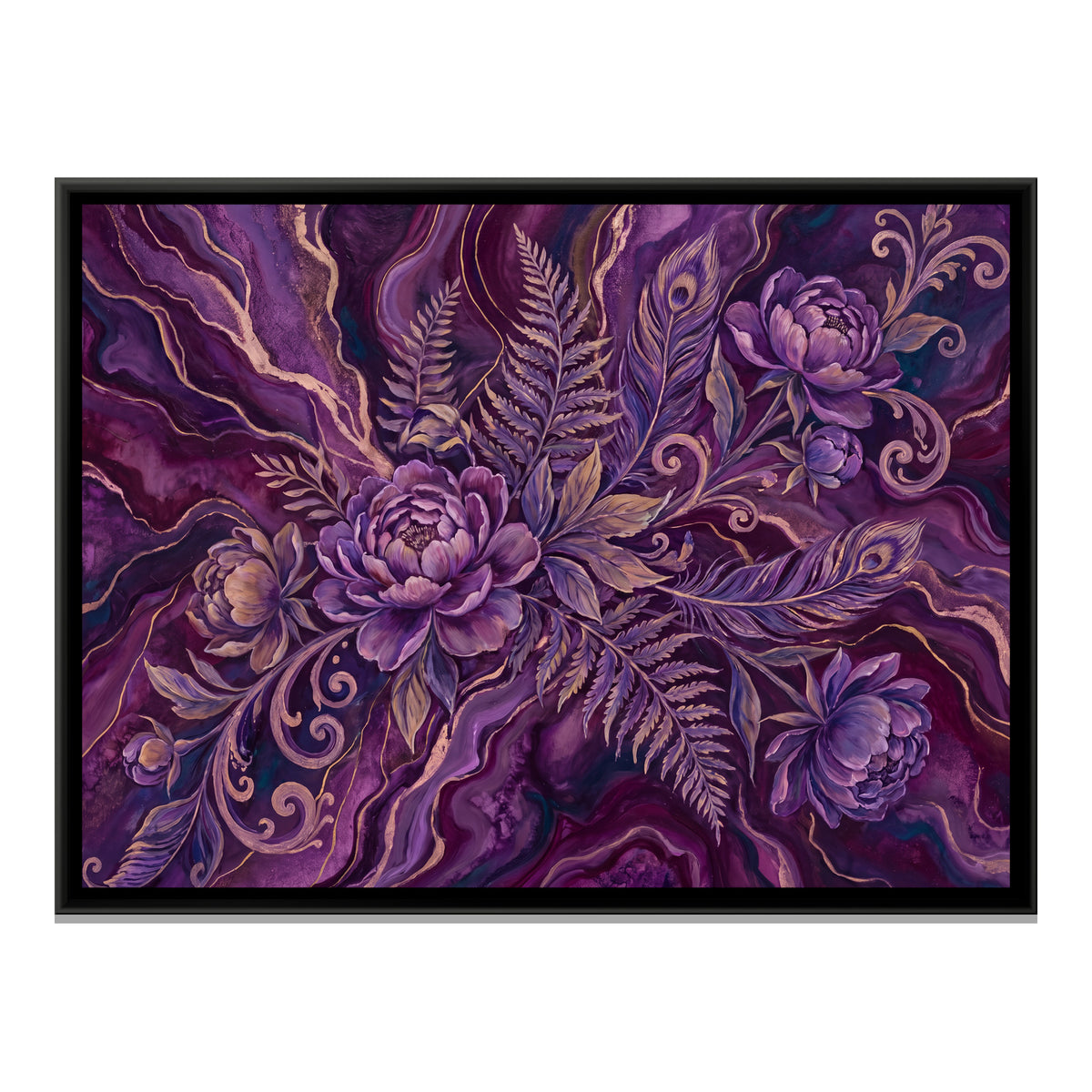 Peonies on Marble — framed canvas print, front view