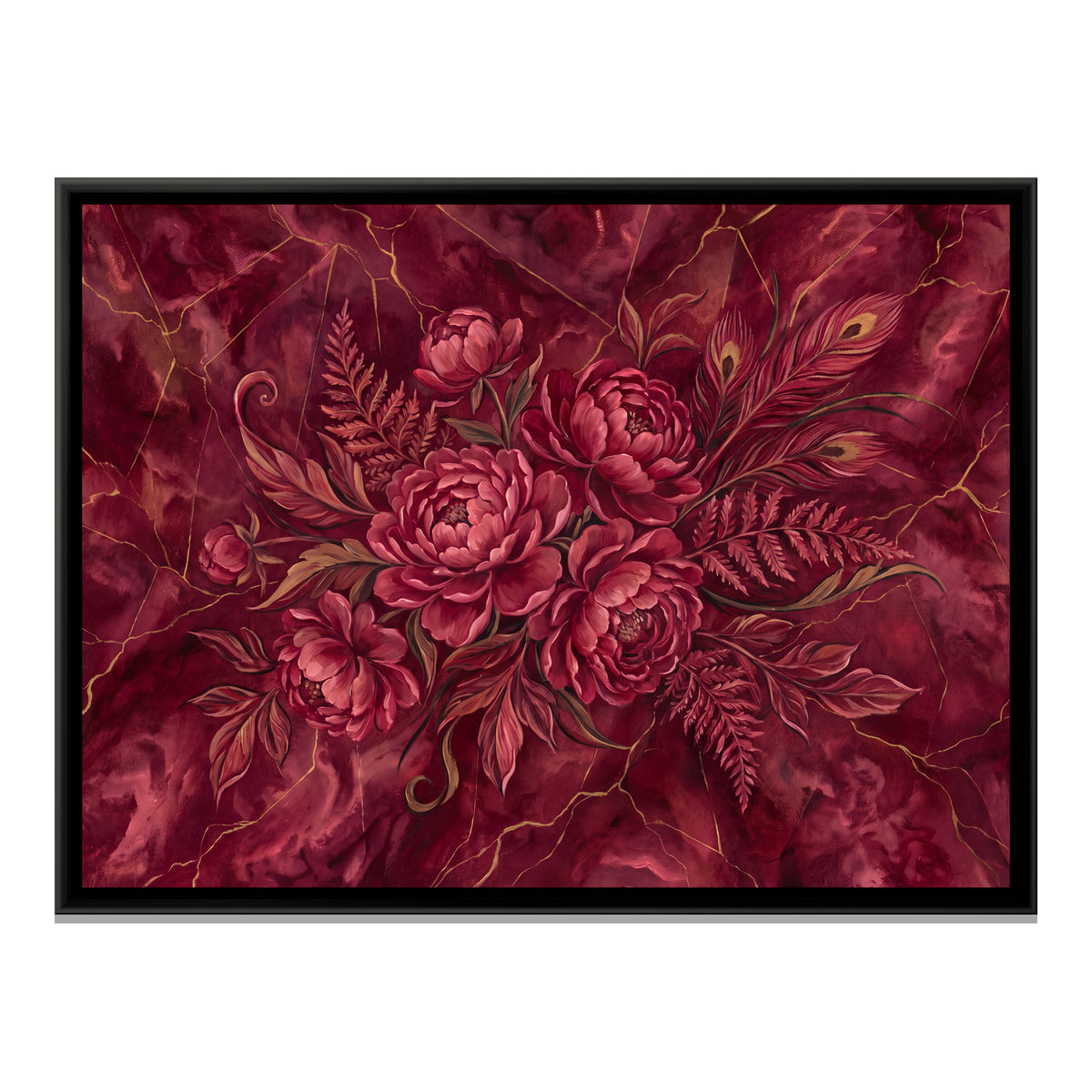 Peonies on Marble — framed canvas print, front view