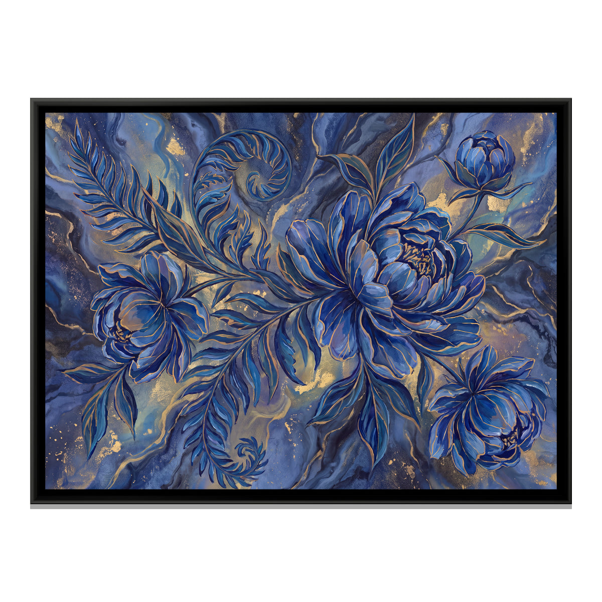 Peonies on Marble — framed canvas print, front view