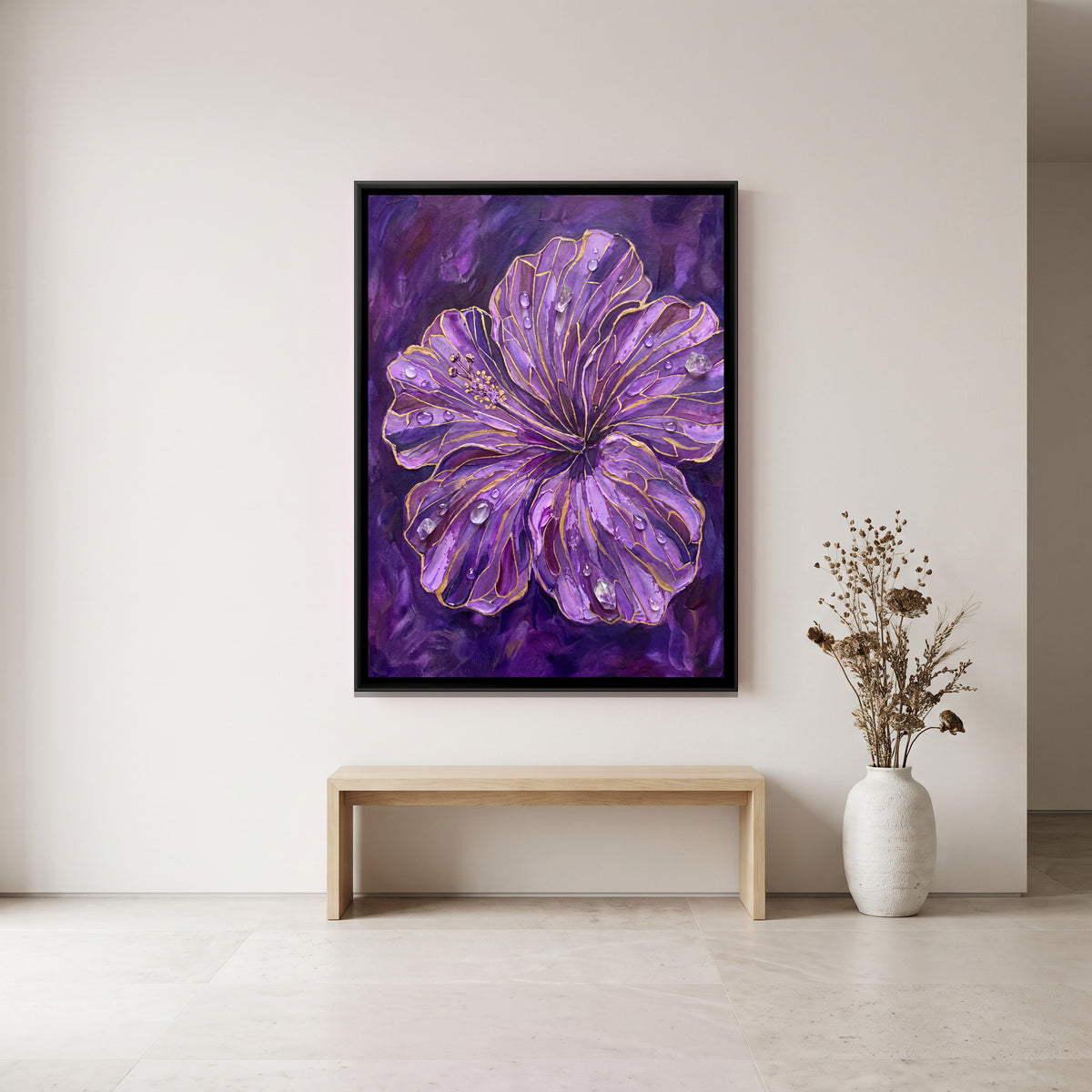Hibiscus — canvas art shown in a styled room