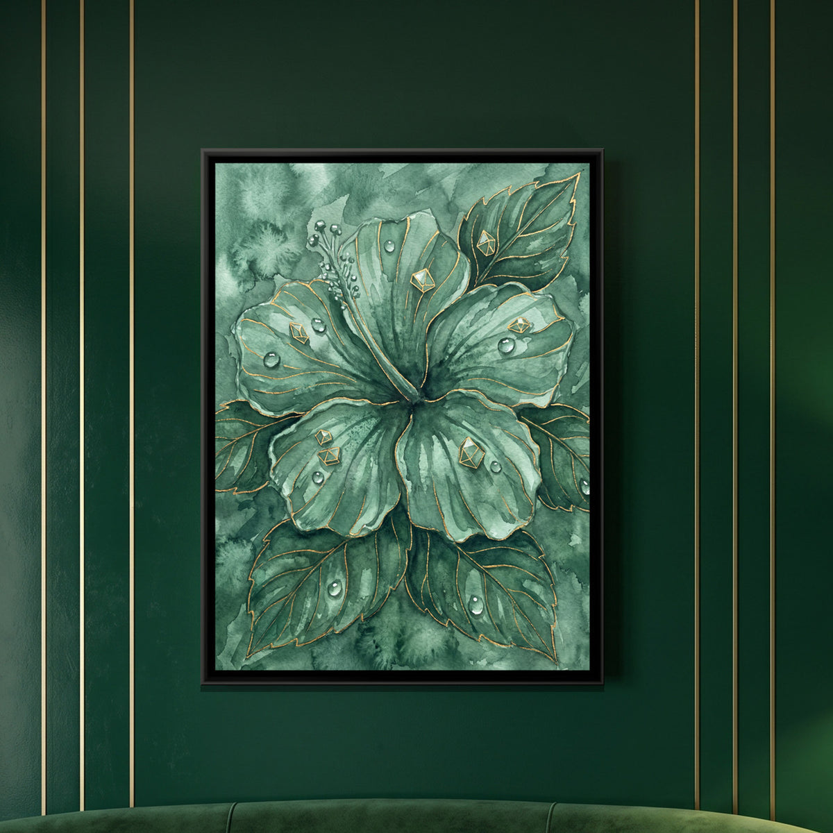 Hibiscus — framed canvas art hung on a wall