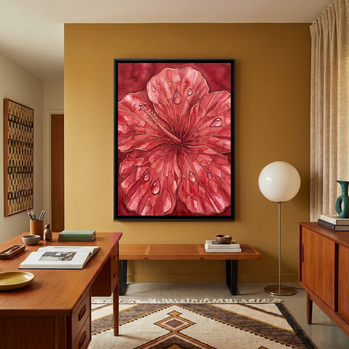 Hibiscus — canvas art shown in a styled room