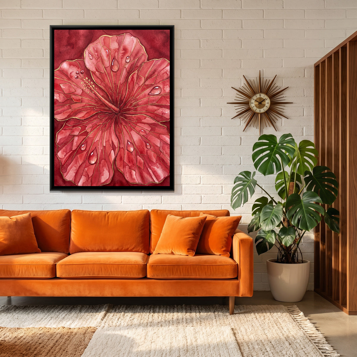 Hibiscus — canvas art shown in a second room setting