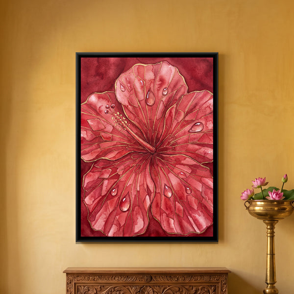 Hibiscus — framed canvas art hung on a wall