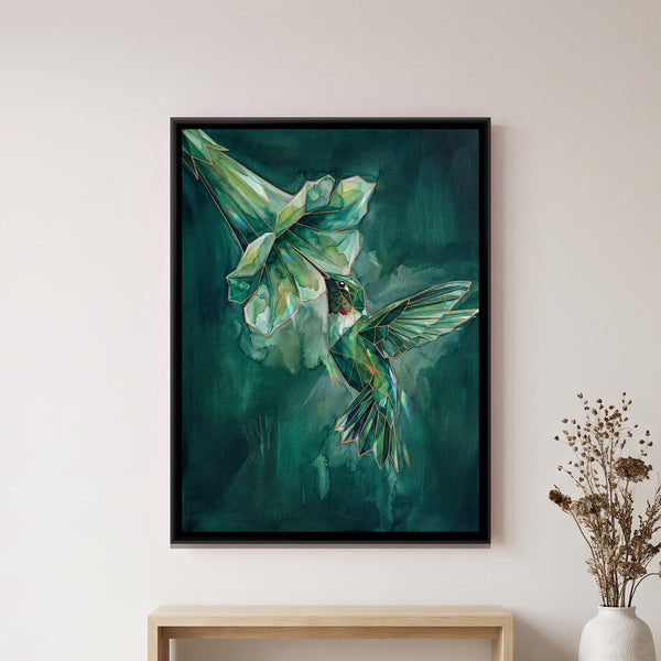 Hummingbird — framed canvas art hung on a wall