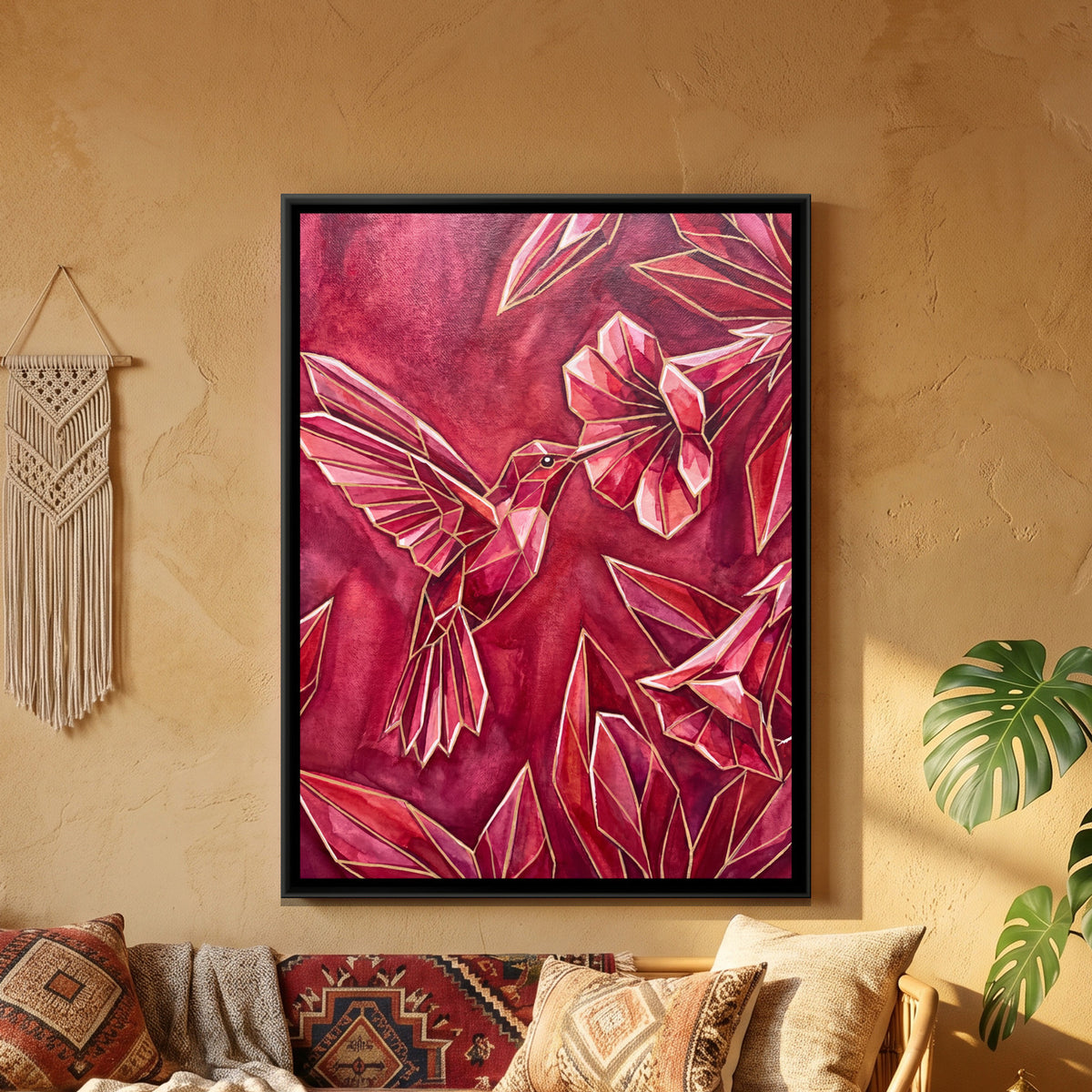 Hummingbird — framed canvas art hung on a wall
