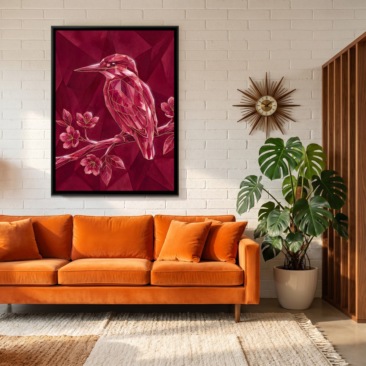 Kingfisher — canvas art shown in a styled room