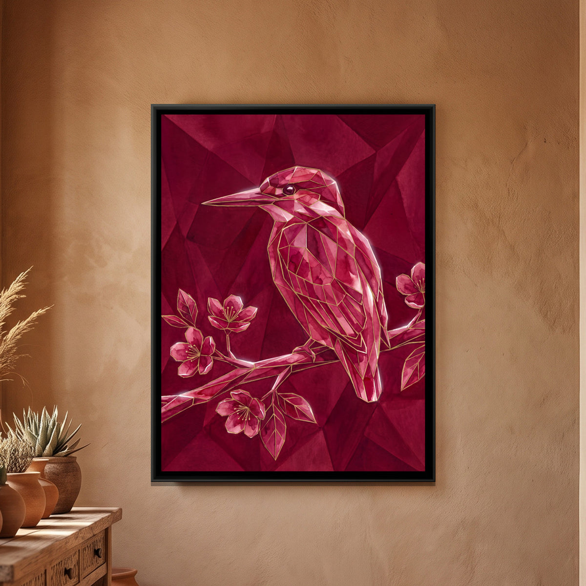 Kingfisher — framed canvas art hung on a wall