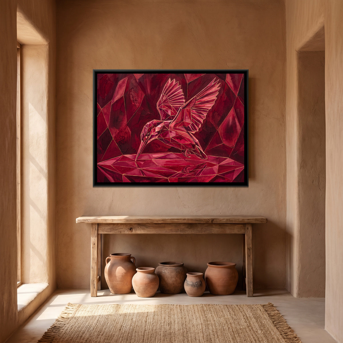 Diving Kingfisher — canvas art shown in a styled room