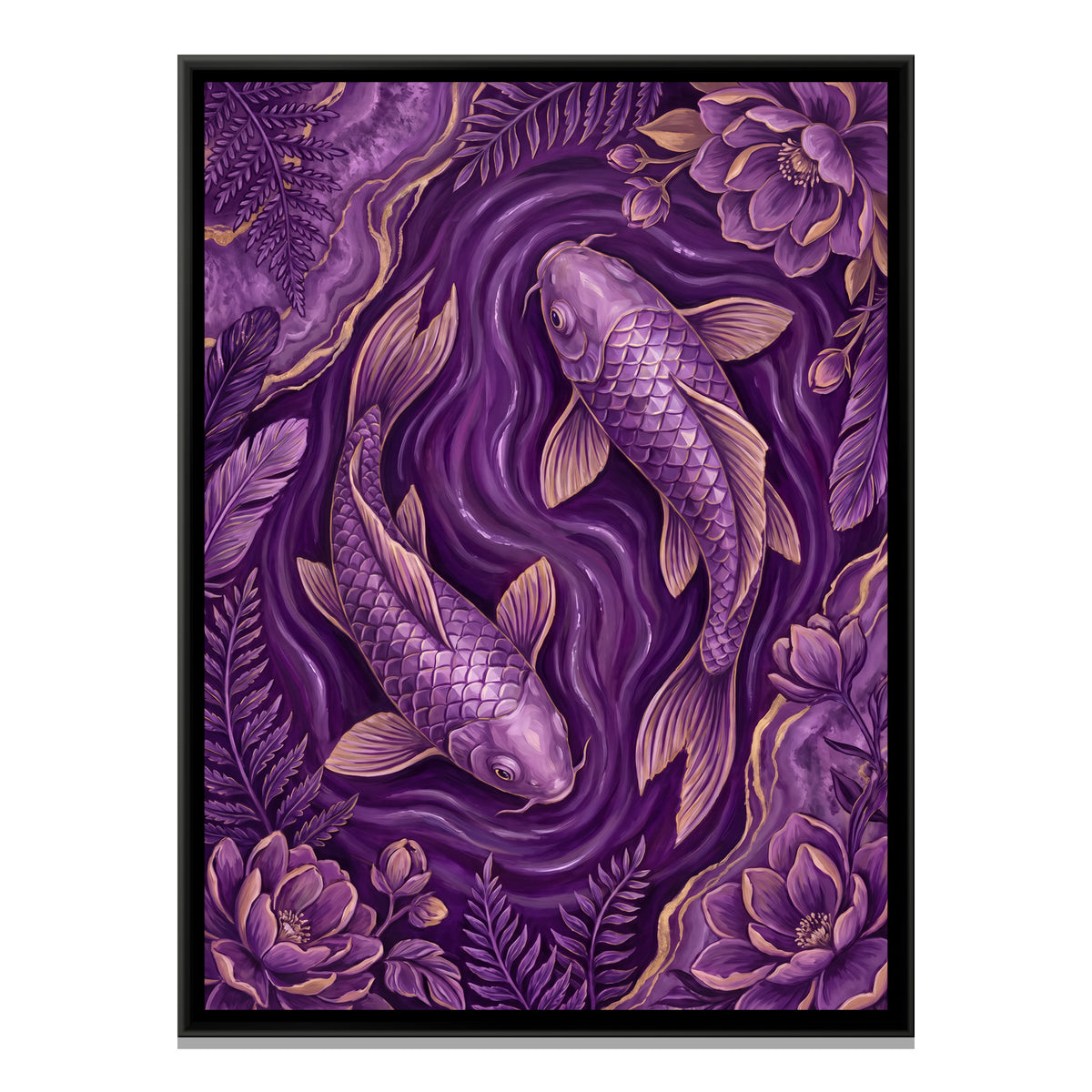 Koi Fish Pair — framed canvas print, front view