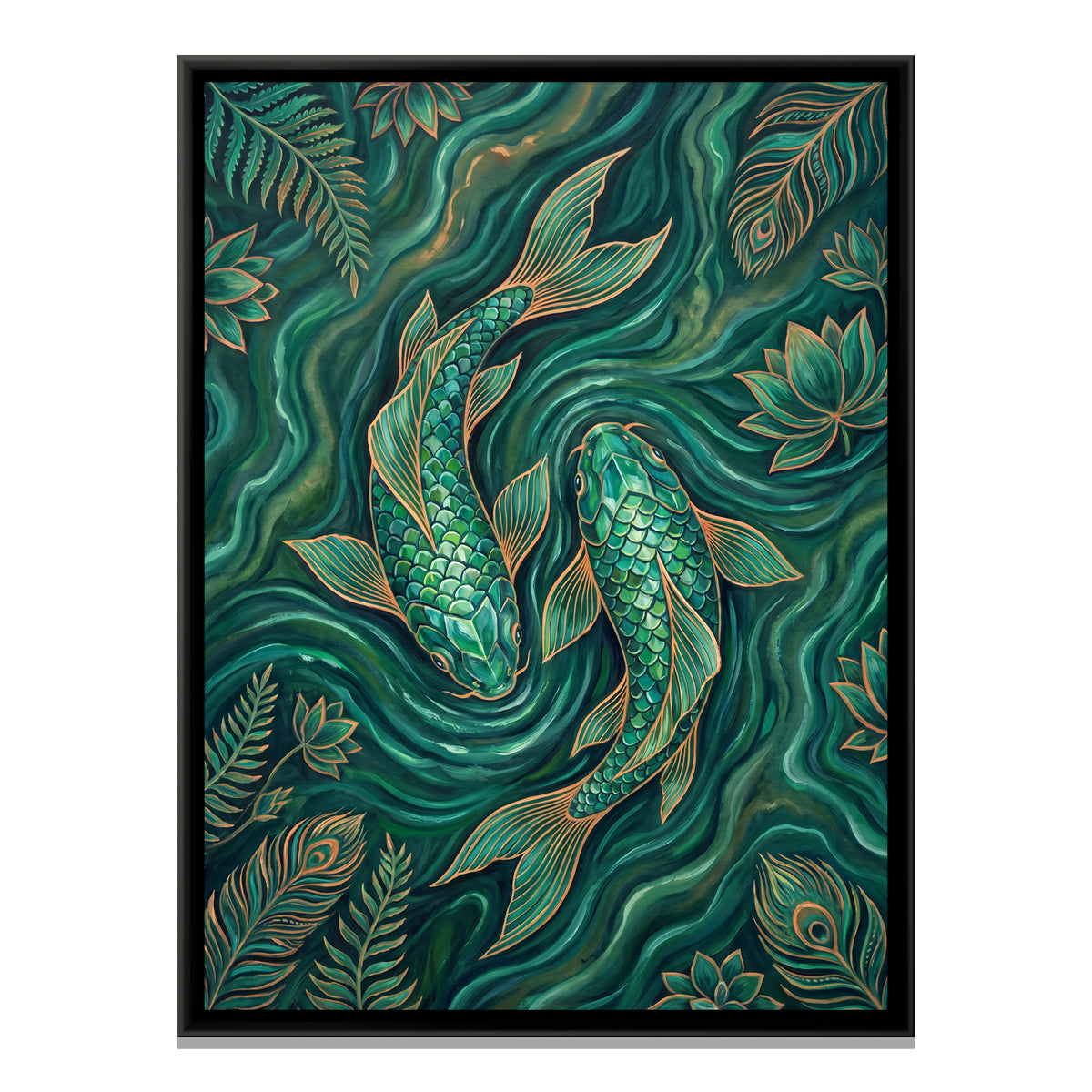 Koi Fish Pair — framed canvas print, front view