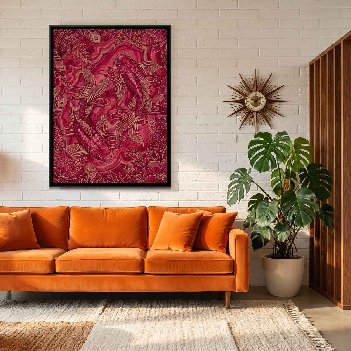 Koi Fish Pair — canvas art shown in a styled room