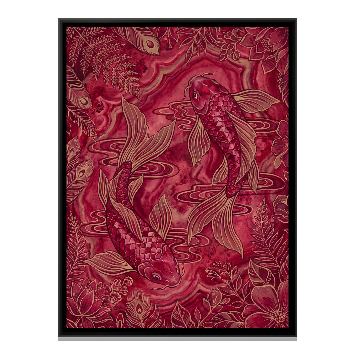 Koi Fish Pair — framed canvas print, front view