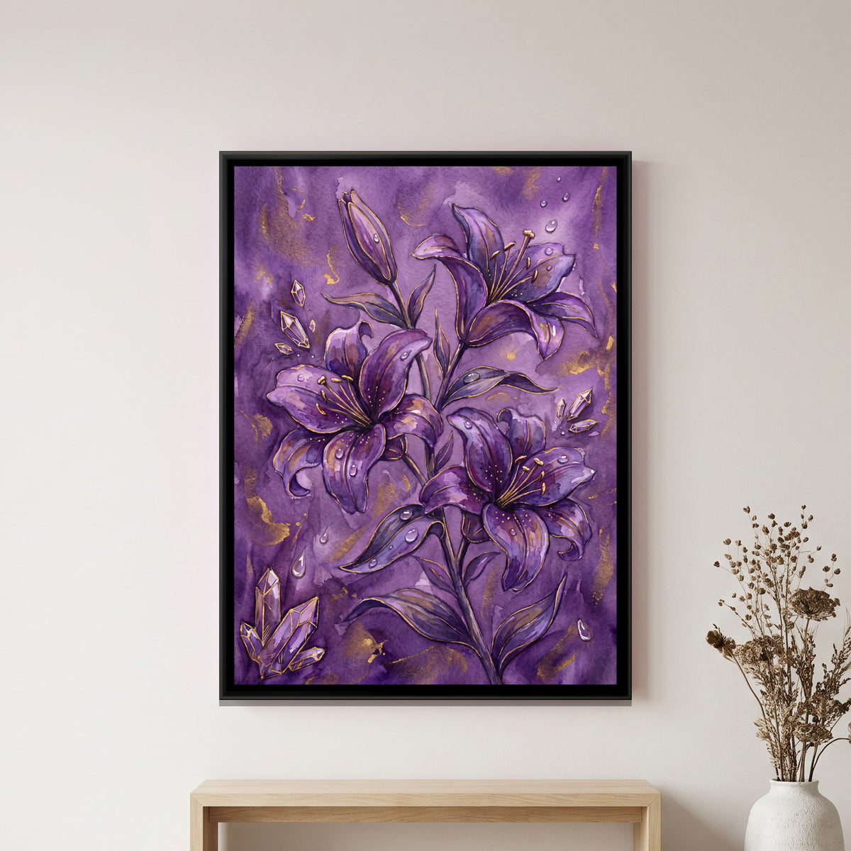 Lilies — framed canvas art hung on a wall